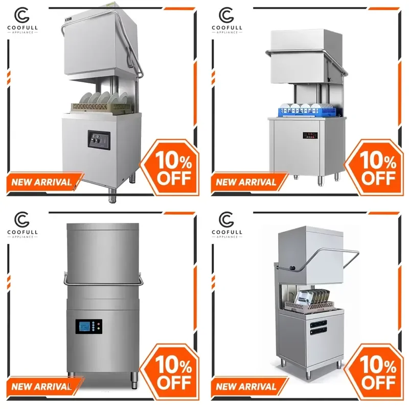 Commercial Stainless Steel Dishwasher Large Capacity Freestanding Hood Type Electric Energy Saving Machine for Restaurant