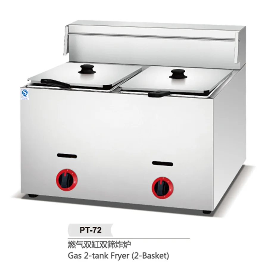 Tabletop 2 tank 2 Basket Chicken Food Chips Fryer Machine Gas Small Gas Fryer Gas Fryer Commercial Double tank