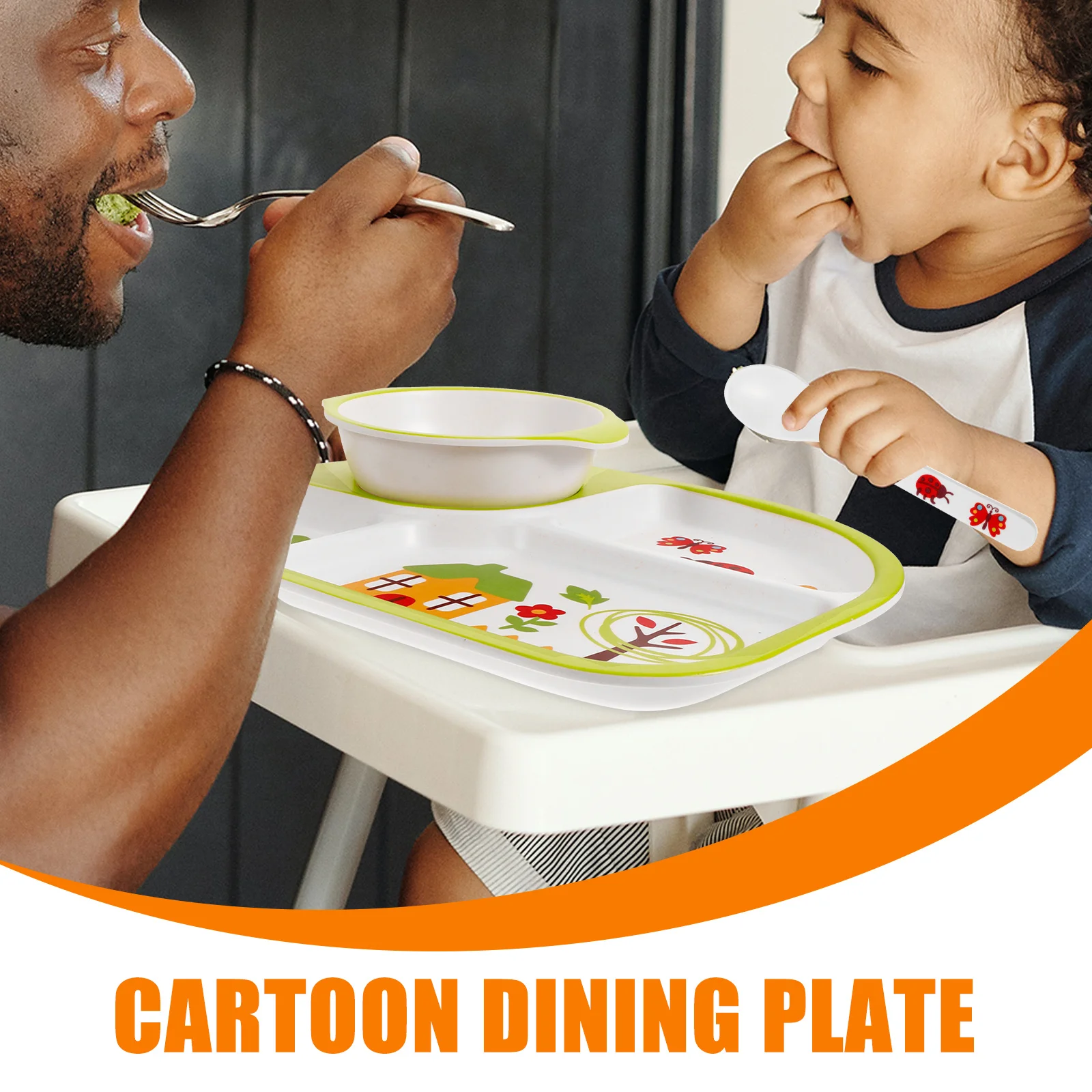 

1 комплект, миска из бамбукового волокна-стойкие детские отдельные тарелки, набор столовых приборов, обеденный поднос, зеленый для детей ясельного возраста