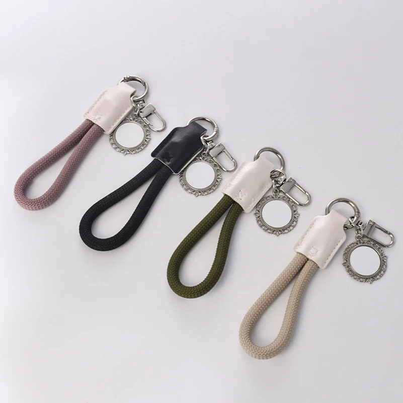 10pcs Bag Parts Sublimation DIY White Blank Nylon Metal Circle Shaped Key chain