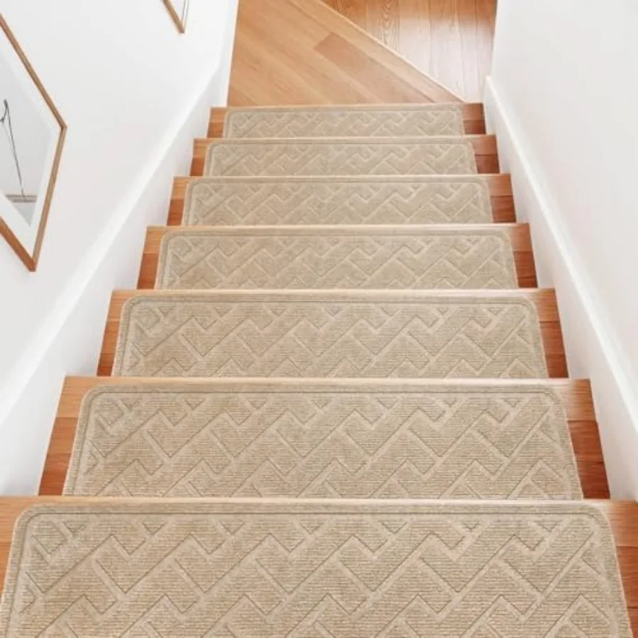 

15 Pack 8 "X 30" Non Slip Stair Treads for Wooden Steps Carpet Stair Treads Made of Polyester and Reusable Adhesive Stair Runne