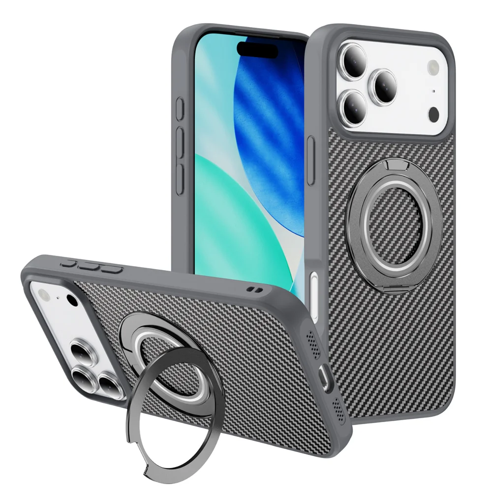 

360°rotating Bracket for MagSafe Magnetic Phone Case for IPhone 17 Air 16E 16 15 14 13 12 Pro Max Carbon Fiber Protective Cover