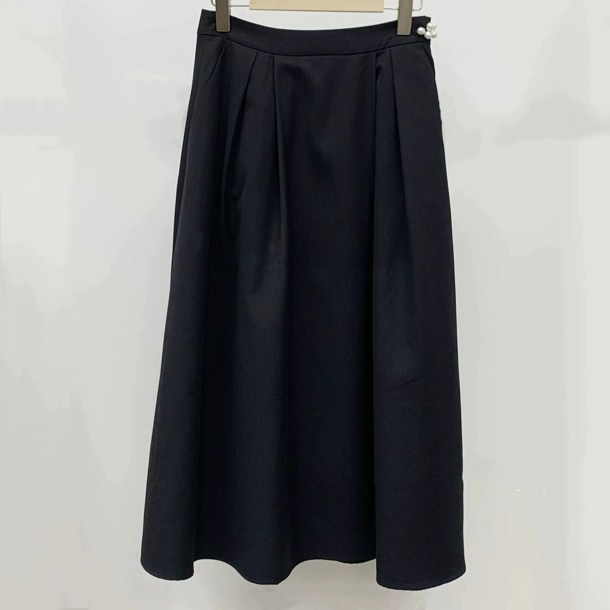 Jupe trapèze taille haute avec décoration de perles, plissée, polyvalente, fromage citron, pour femmes