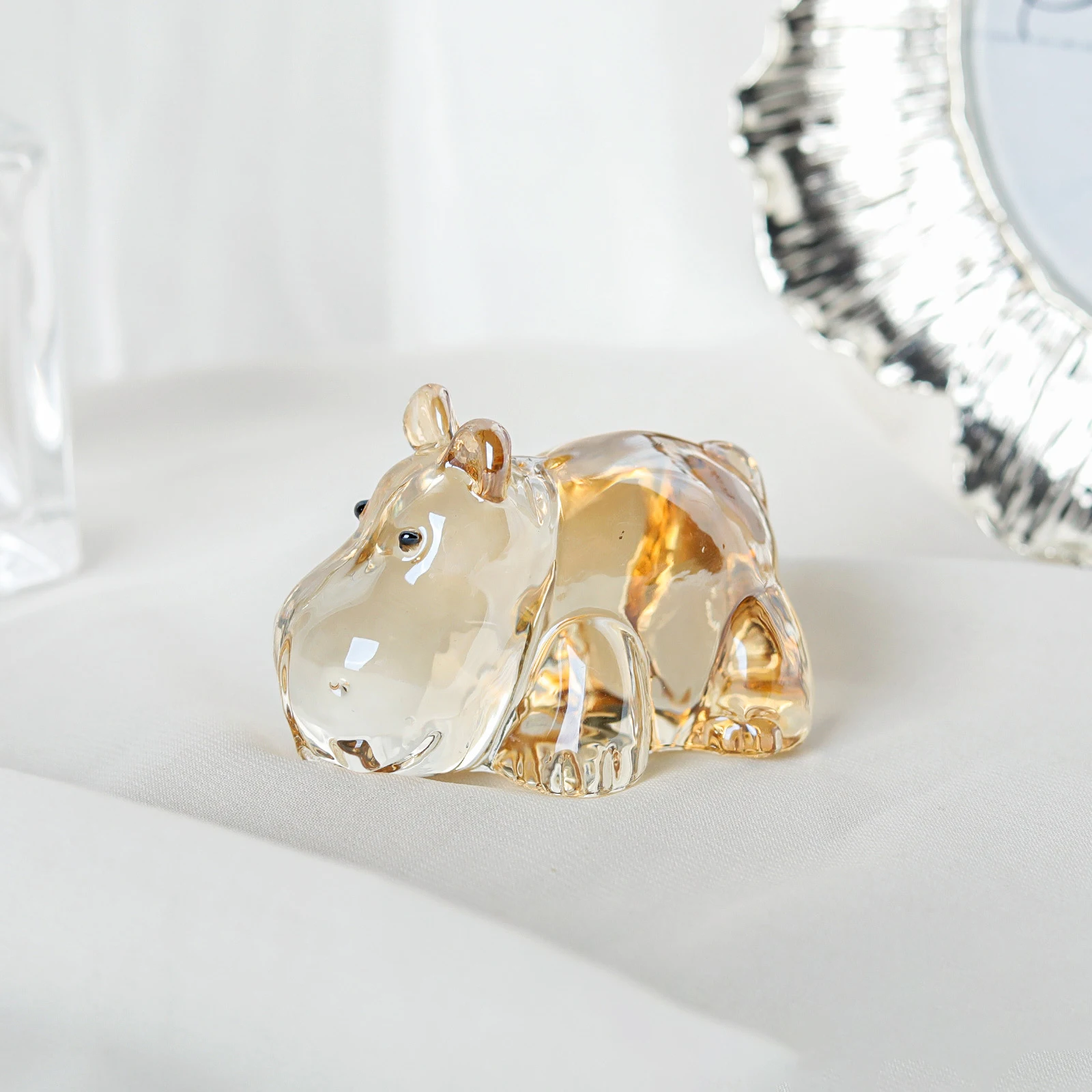 1 قطعة تمثال فرس النهر الكريستالي تحصيل ثقالة الورق الفن الزجاج الحيوان زخرفة الجدول ديكور المنزل هدية للأطفال فتاة #6