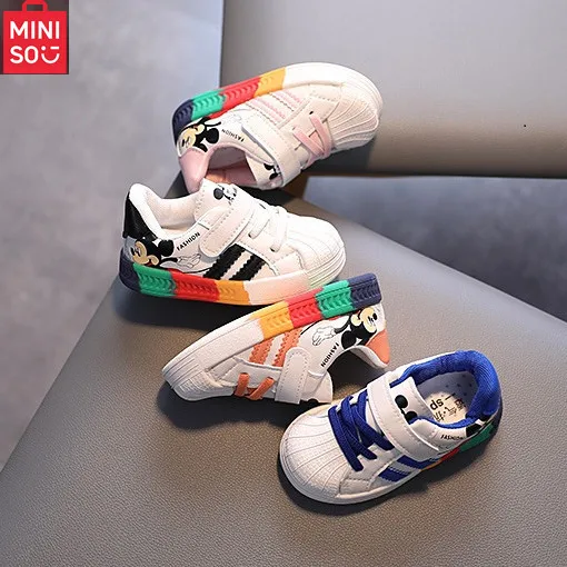 أحذية مشي للأطفال من Miniso للأولاد والبنات، نعل ناعم، أحذية فردية للأطفال مضادة للانزلاق وقابلة للتنفس