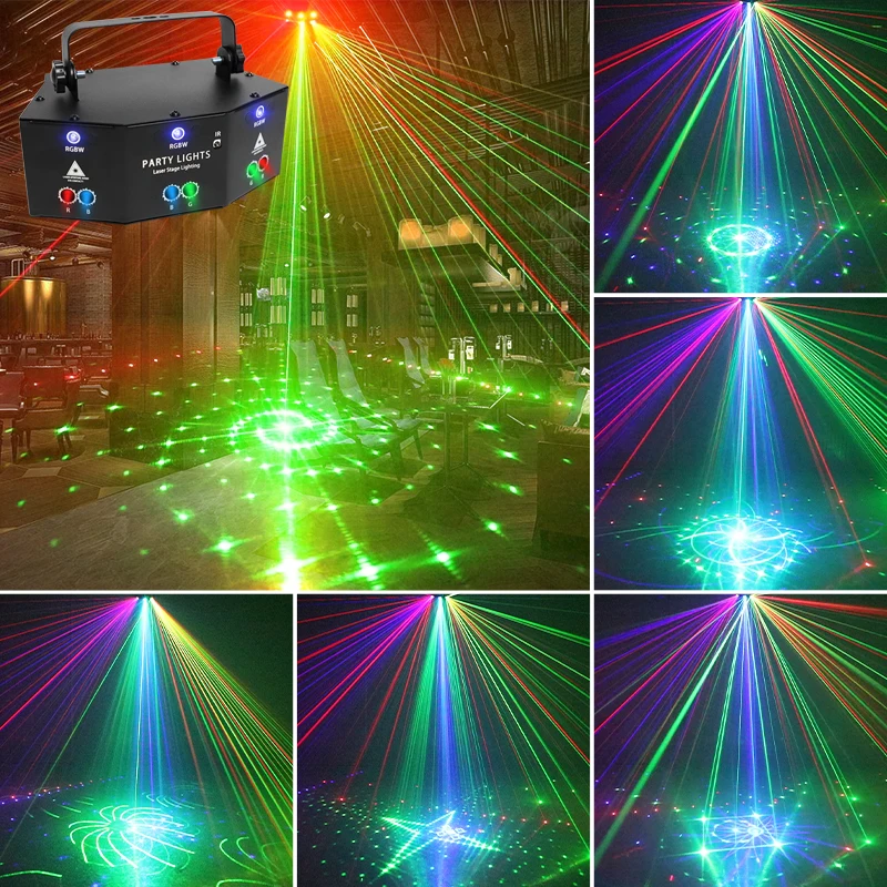 HCWE 9 Eyes Projector RGB Christmas Laser Party Light Remote Control Nightclub Lights Decoration DJ Halloween Karaoke Disco Ball