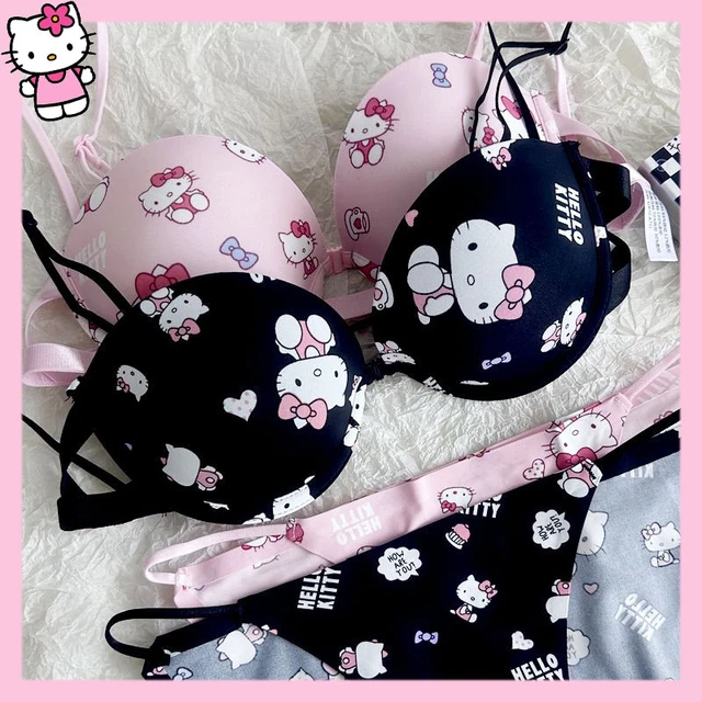 Kawaii Hello Kitty Underwear Set 2023 New Cartoon Printed Sanrio Kitty Cat Bra mutande coppia divertente slip Sweet Girl Bra Set AliExpress