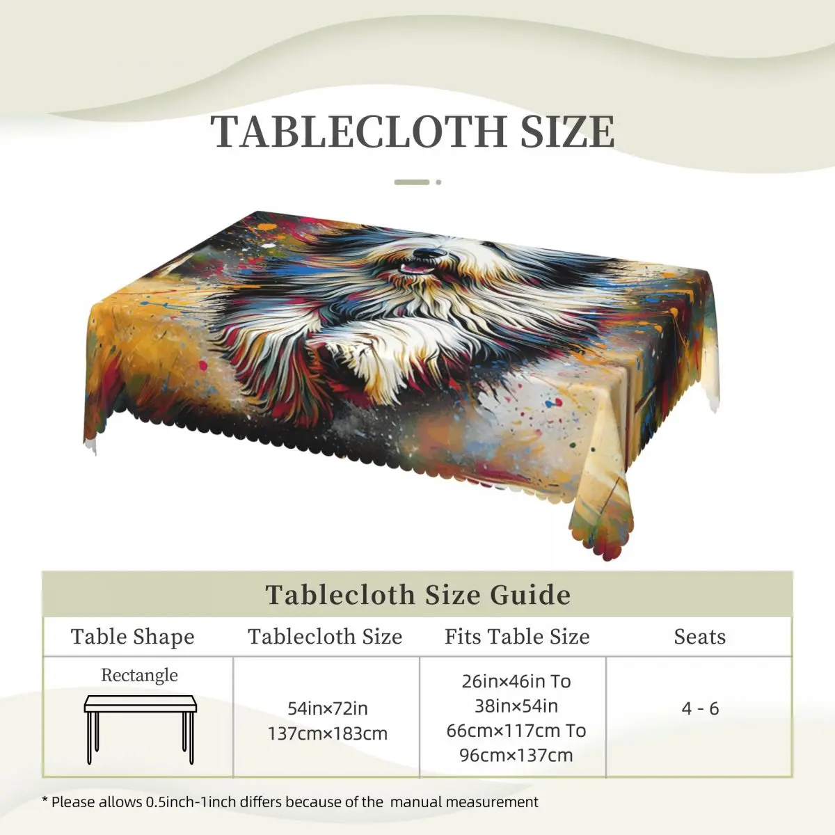 Old English Sheepdog Dog Portrait Acrylic Art Tablecloth Restaurant Kitchen Rectangular Tablecloth Festival Dining Table Cover