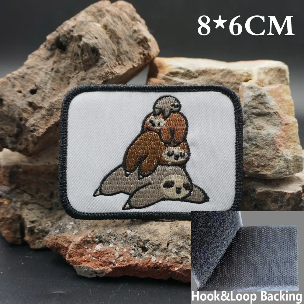 Sloth Stack Embroidered Patches Applique Sewing Label punk biker Band Rock Clothes Badge with hook backing or sew on