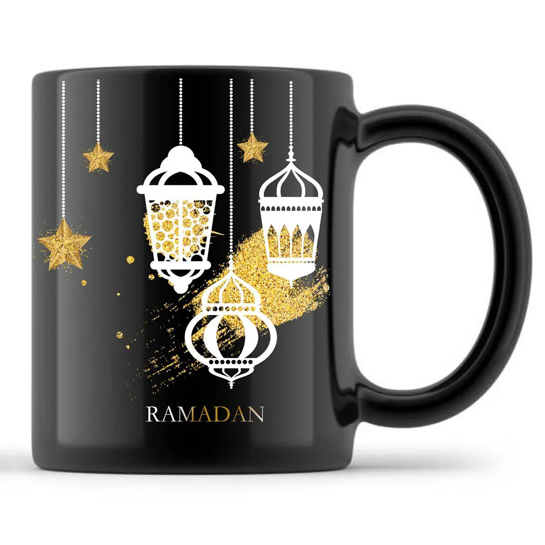 Imagem -02 - Canecas Cerâmicas da Porcelana com Caixa de Presente Caneca Preta do Ramadan 11 oz Café Leite Chá Venda Nova Quente 2023