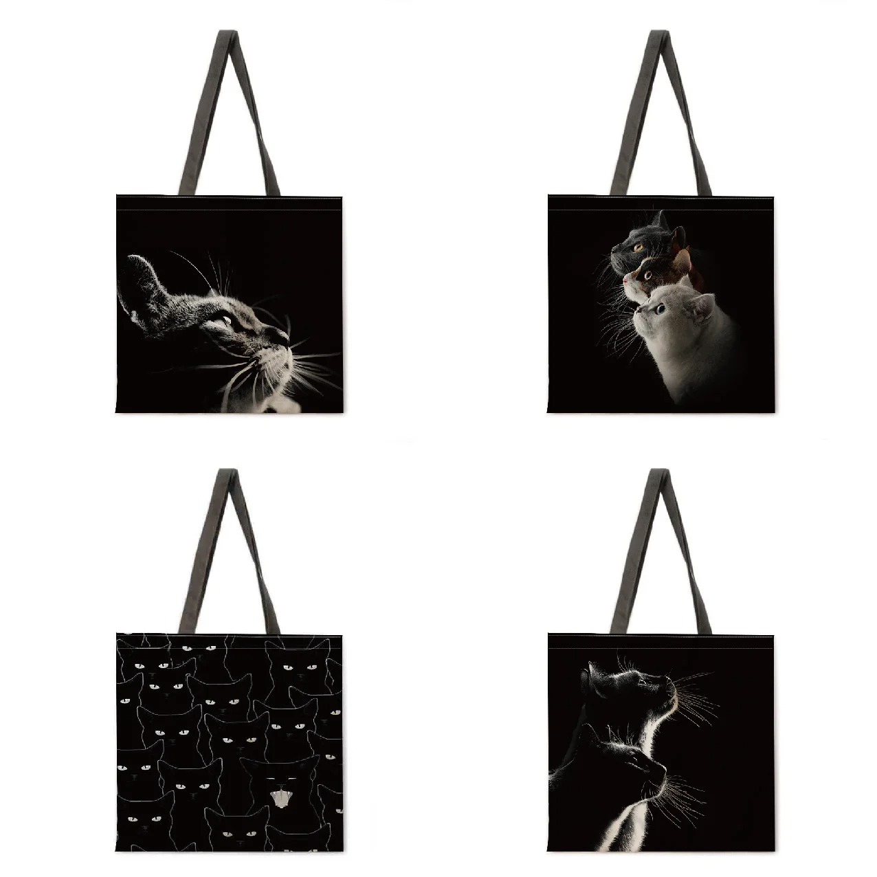 

Black Cat Oil Painting Linen Handbag Lightweight Shoulder Bag Large Capacity Eco-friendly Shopping Bag Tote Bag