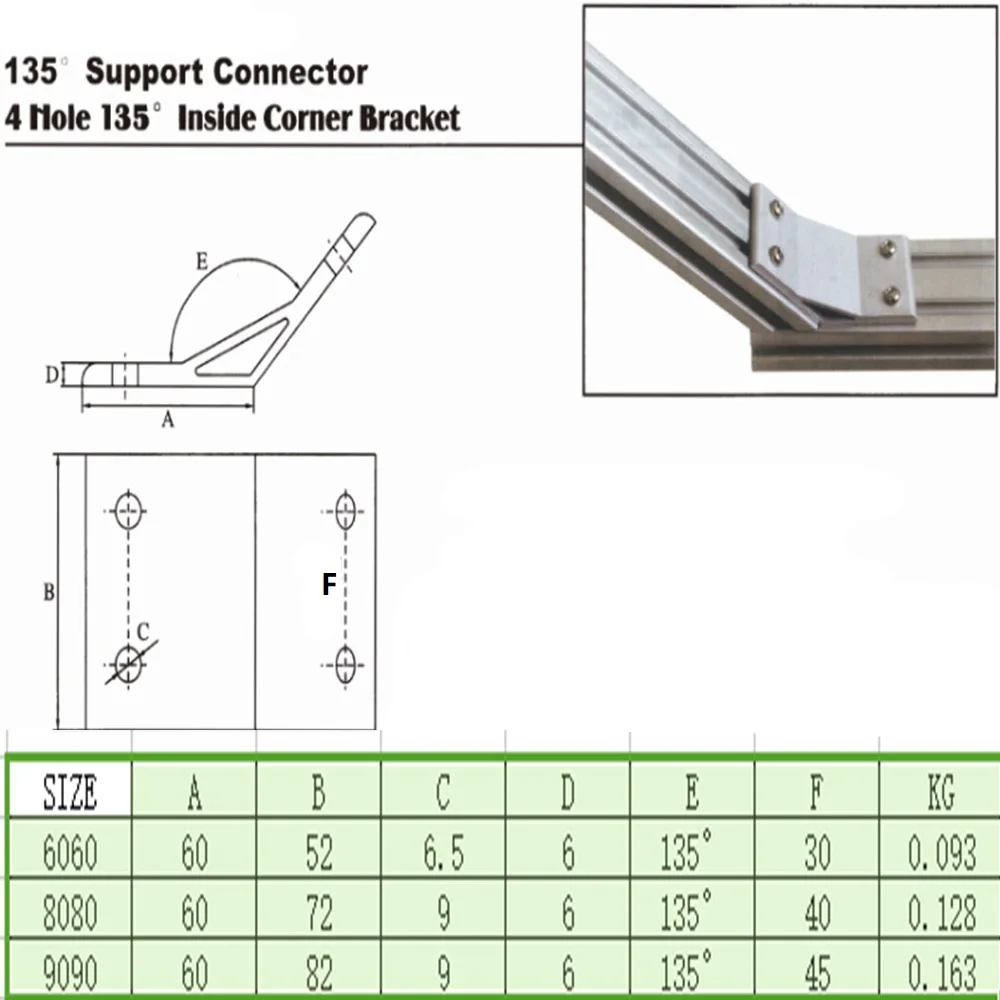 135 degree 6060/8080 inside Corner Support  Angle Bracket Connection Joint for Aluminum Profile 3d printer part