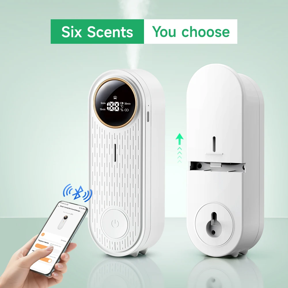 Diffusore di oli essenziali con controllo APP, diffusore di aromi (spuntamento automatico, montabile a parete da tavolo) per ufficio domestico, con liquido di ricarica