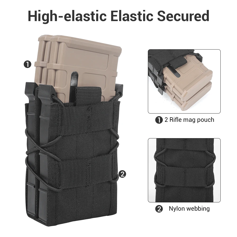 Tactical Charger Holder 5.56mm 7.62mm Double Magazine Pouch Molle Quick-Draw Mag Pouches for AK AR M4 HK416 Rifle Cartridge Case