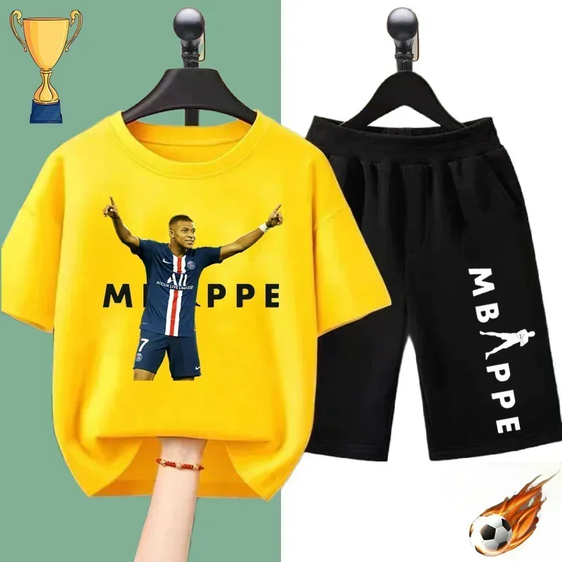 World Cup Mbappe soccer Star Printed Kids Summer Kids T-shirt Set Boys Girls Sports Short sleeve shorts Two casual jerseys