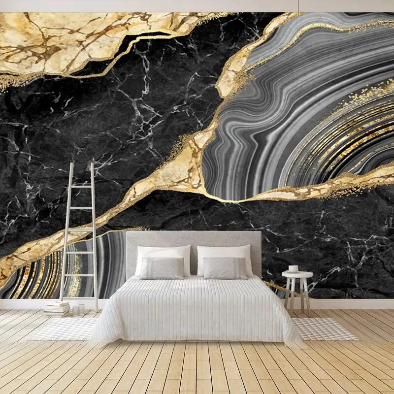 Custom Mural Wallpaper Modern Black Marble Texture Wall Painting Living Room Sofa Background Wall Home Decor Papel De Parede 3D