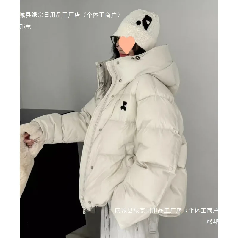 

Куртка-пуховик женская корейская версия, свободного кроя, с капюшоном, укороченная, новая модель 2025 года, зимняя, утолщенная, теплая, хлопковая