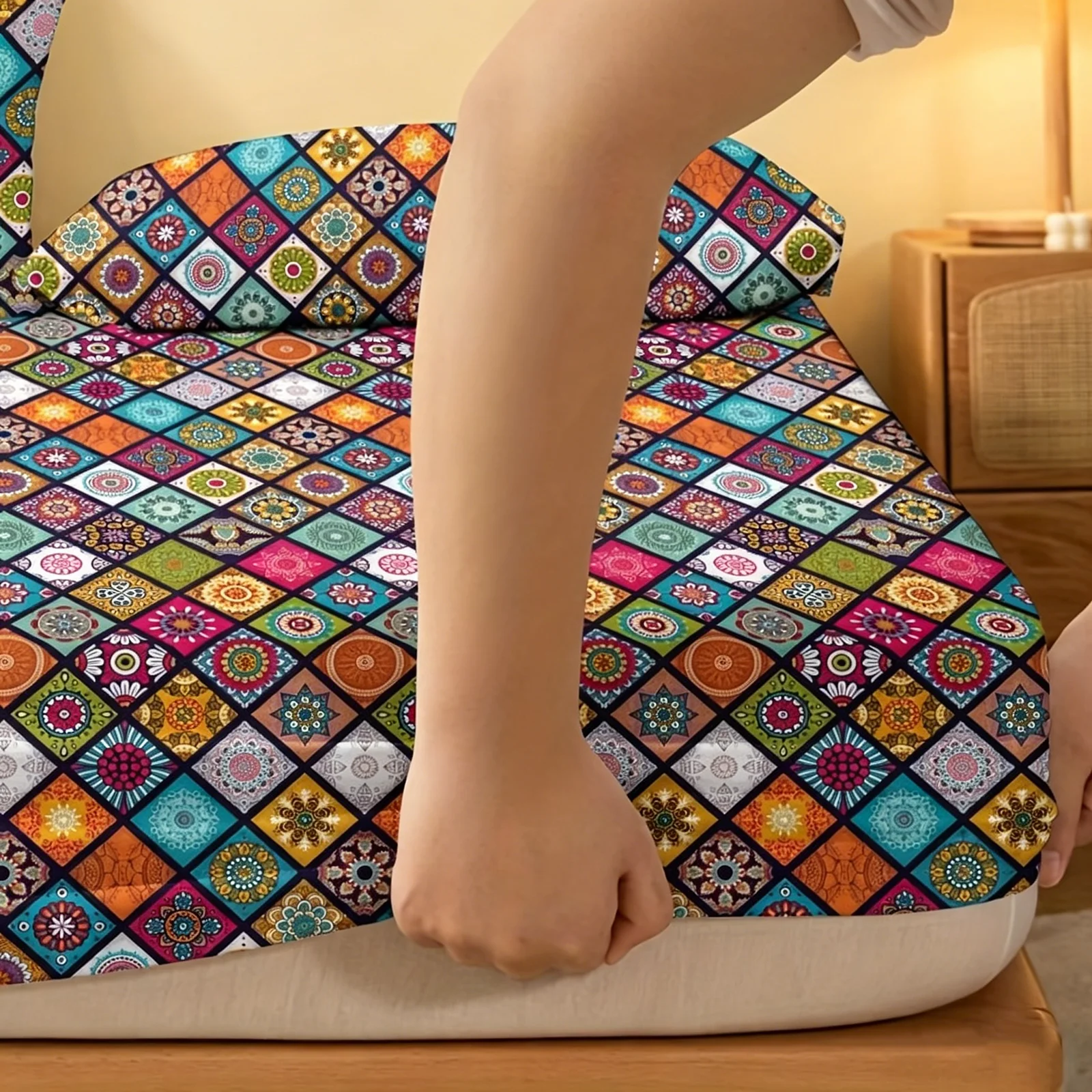 Bohemian Mandala  Comforte Fitted Sheet Bedding Set Bedroom Room Decor Home Suitable For Children And Adults