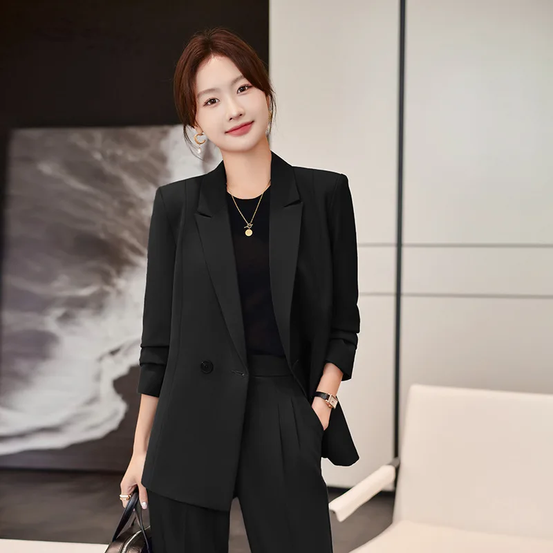 

2024Suit Female College Student Civil Servant Interview Reply Business Wear Padded Shoulder Suit Jacket Loose Formal Wear