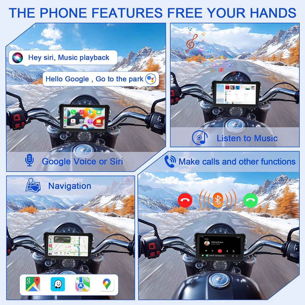 6 بوصة المحمولة دراجة نارية DVR لتحديد المواقع والملاحة IPX8 شاشة LCD مقاومة للماء ل CarPlay اللاسلكية أندرويد السيارات مشغل وسائط متعددة