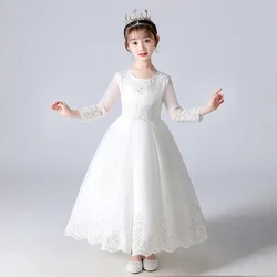 Spring Autumn Party Dress for Kids Girl Lace Long Sleeve Children Girls Sequin Dress Fashion Solid Color Girls Dresses 4-13Years