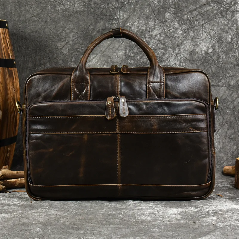 New Men's leather Briefcase, Business Bag, luxury Handbag, Fashionable One Shoulder Diagonal Cross Bag, Casual Computer Bag