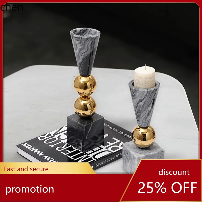 Model Home Soft Decoration Ornaments Simple Modern Home Dining Table Stainless Steel Marble Candle Holder