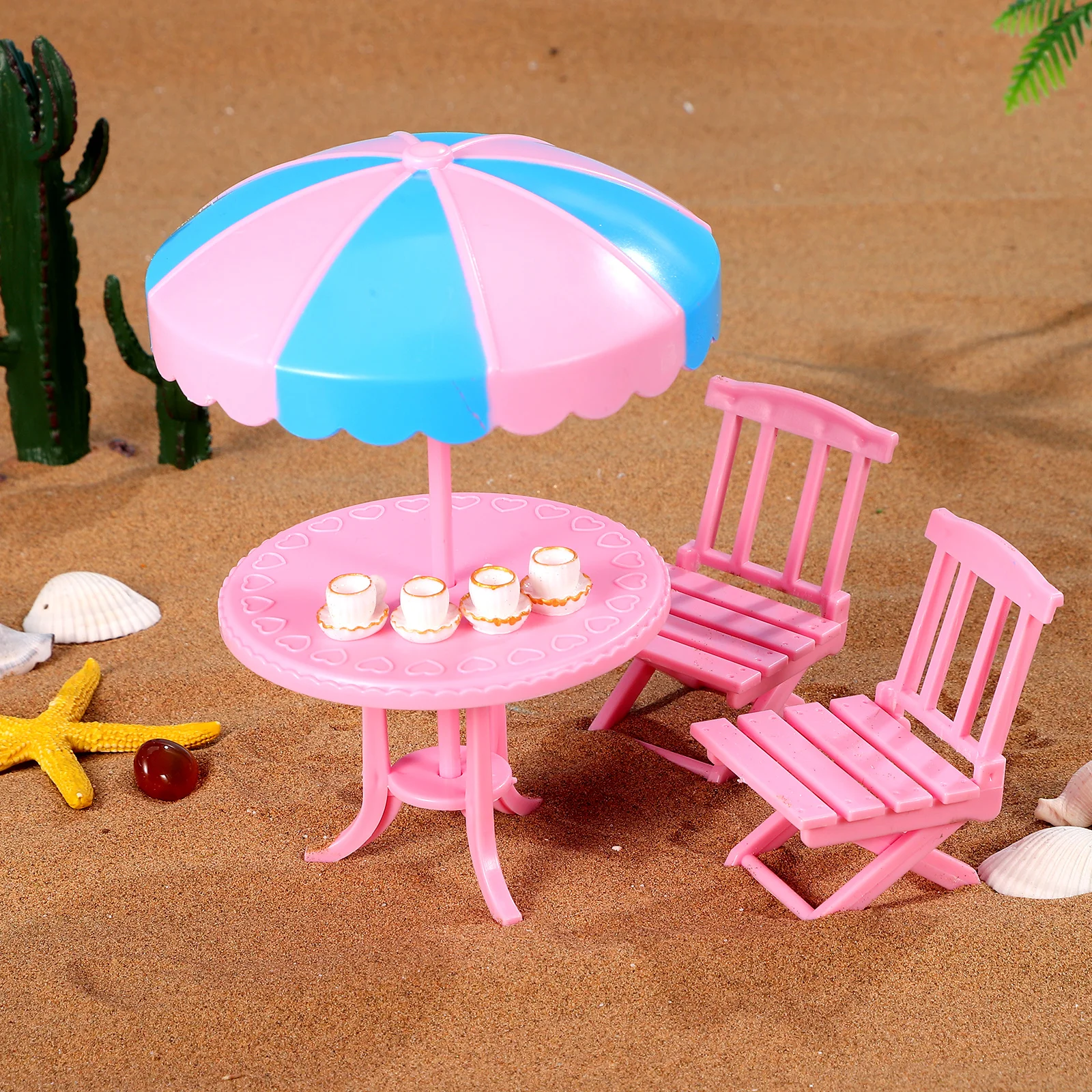 Micro Landscape Setting Mini House Furniture Dollhouse Dining Table Coffee Cups Accessories Model Miniature Chairs Tableware