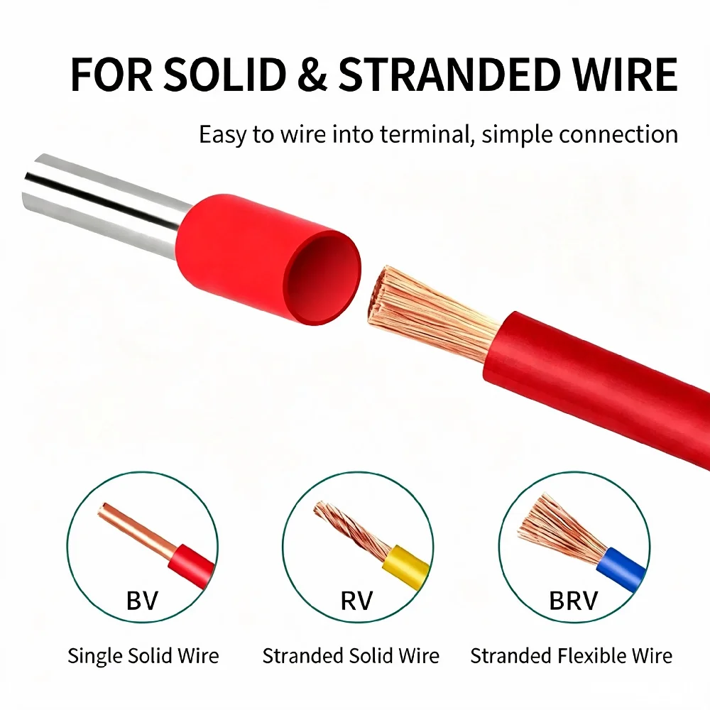 1000PCS E Series VE Insulated Wire Ferrules Copper Crimp Cable End Terminals Electrical Wiring Connectors
