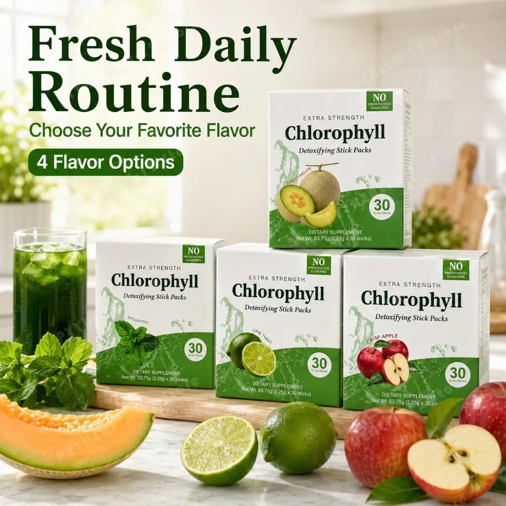 Chlorophyll Chlorophyllin 120mg Detox Stick Packs 30ct Sugar Free Prebiotic Gut Health Daily Support Non GMO Keto Supplement