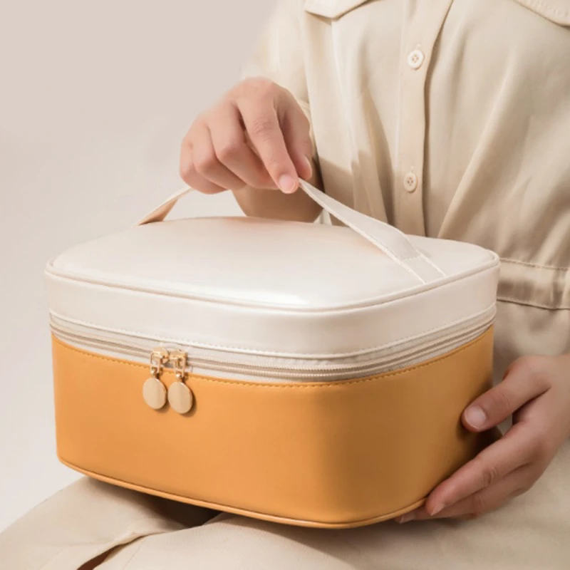 Borsa per il trucco Organizzatore Borsa per cosmetici in pelle PU Valigia per riporre la bellezza Custodia per trucco da viaggio per donna di alta