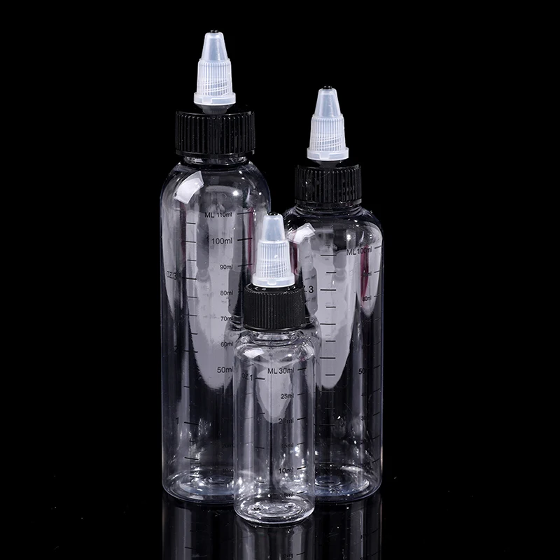 30ml/60ml/100ml/120ml/250ml Clear Plastic PET Juice Liquid Capacity Dropper Bottles Twist Top Cap Tattoo Pigment Ink Container