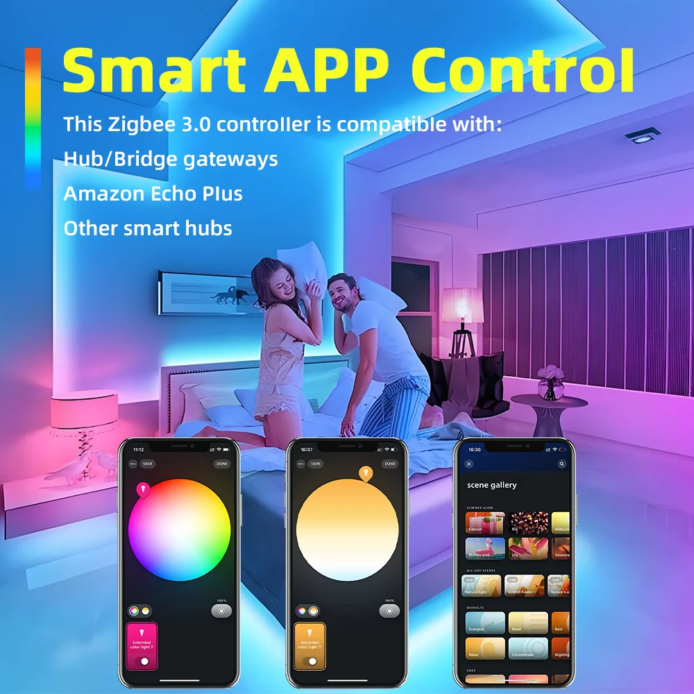 DOMRAEM Zigbee 3.0 5 em 1 Controlador de Faixa LED DIMMER CCT RGB RGBW RGBCCT Compatível com HU * E SmartThings APP Voz 20A Max