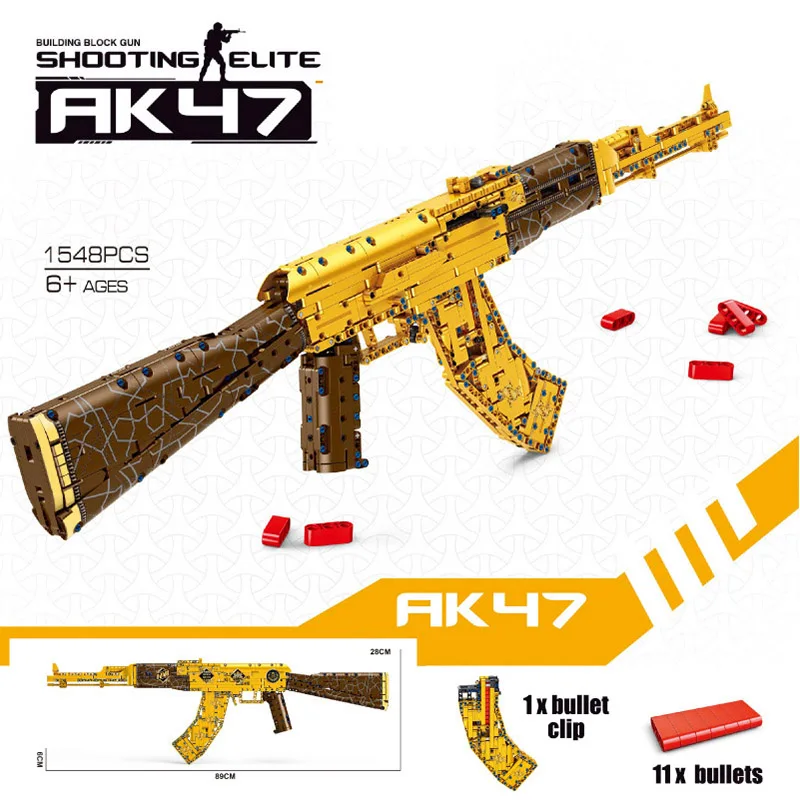 

Military MOC 1548pcs Assault Rifle Golden AK47 Weapon Building Blocks DIY Assembly AK47 Gun Model Bricks Toys For Children Gifts