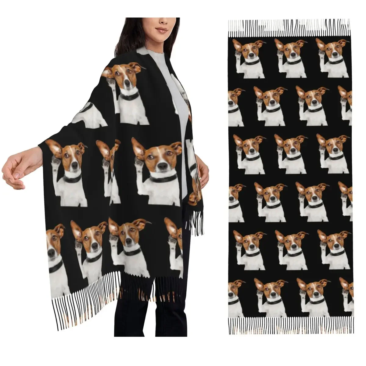 Jack Russell Terrier perro bufanda divertida bufandas con borlas para mujer chales y chales suaves y cálidos chal largo para otoño e invierno