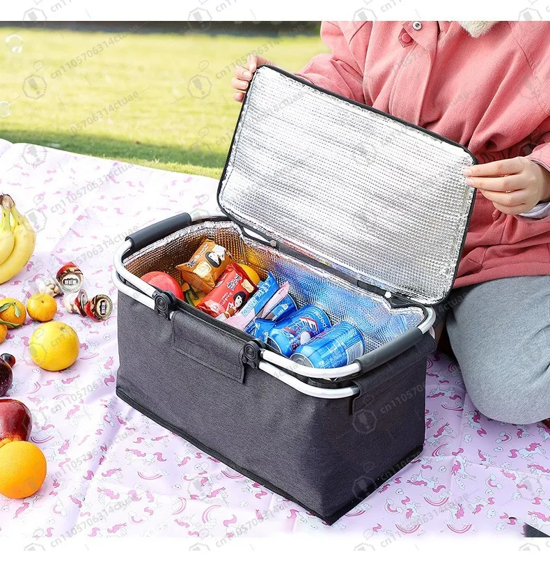 Cestino portaoggetti da picnic portatile moderno per esterni, foglio di alluminio Oxford impermeabile, logo personalizzato, design della borsa refrigerata per fabbrica alimentare