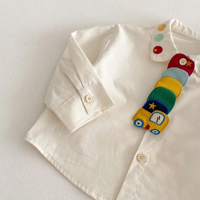 2026 frühjahr Neue Kinder Shirts Nette Engineering Fahrzeug Stickerei Blusen Jungen Drehen-unten Kragen Shirts Kinder Casual Tops – Detail 7