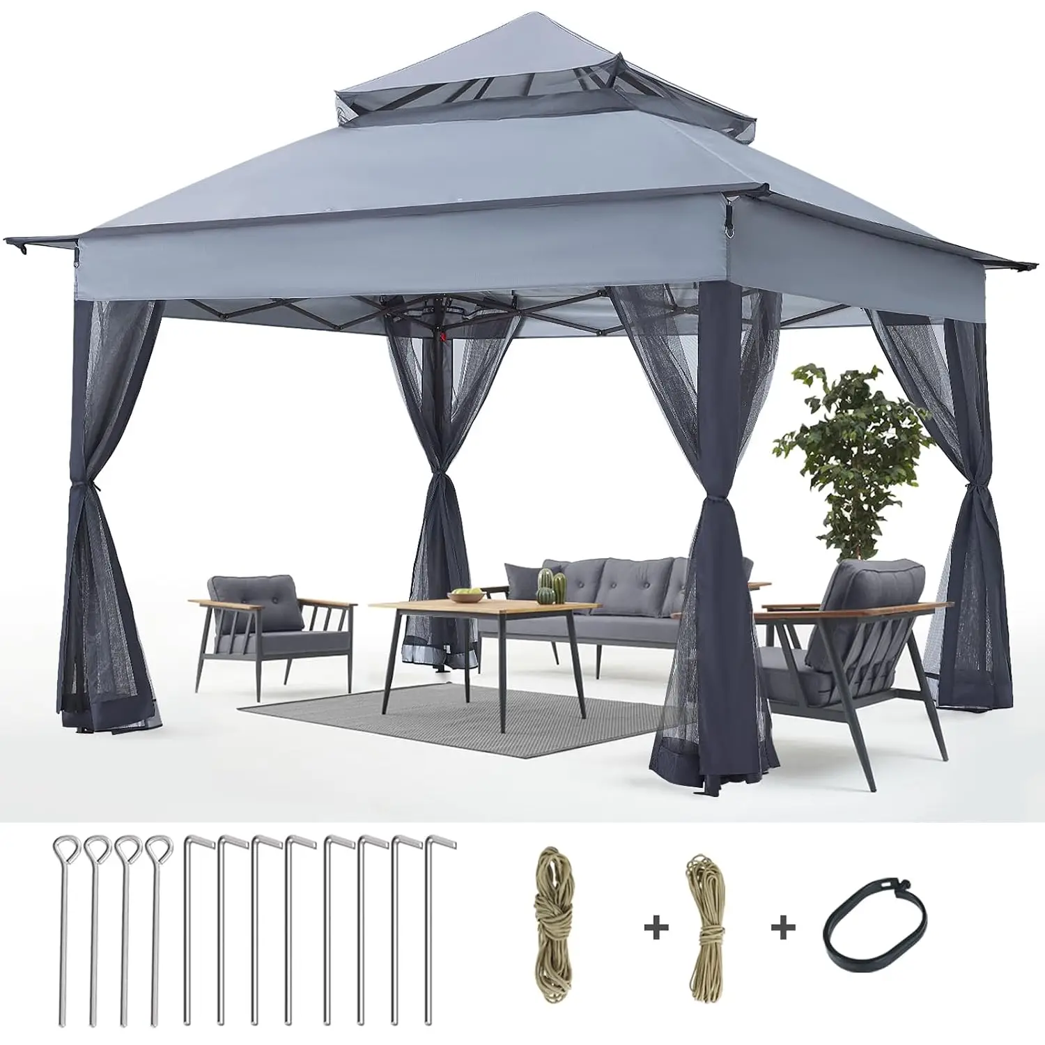Pop Up Gazebo 11x11 with Mosquito Netting, Dark Gray, Customized