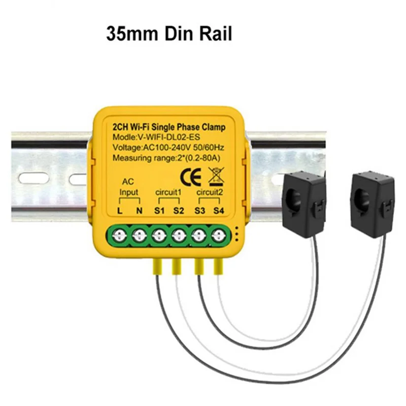 Medidor de energía WiFi bilateral Tuya 80A con abrazadera CT KWh Monitor de consumo de electricidad para Alexa Home(B)