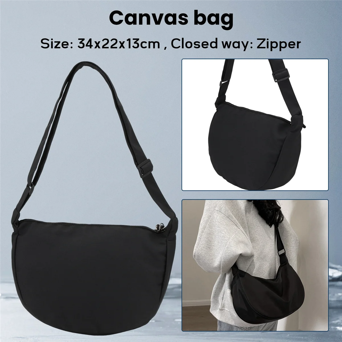 FZFZ シンプルなナイロンメッセンジャーバッグワンショルダー餃子バッグ学生ショルダーバッグブラック