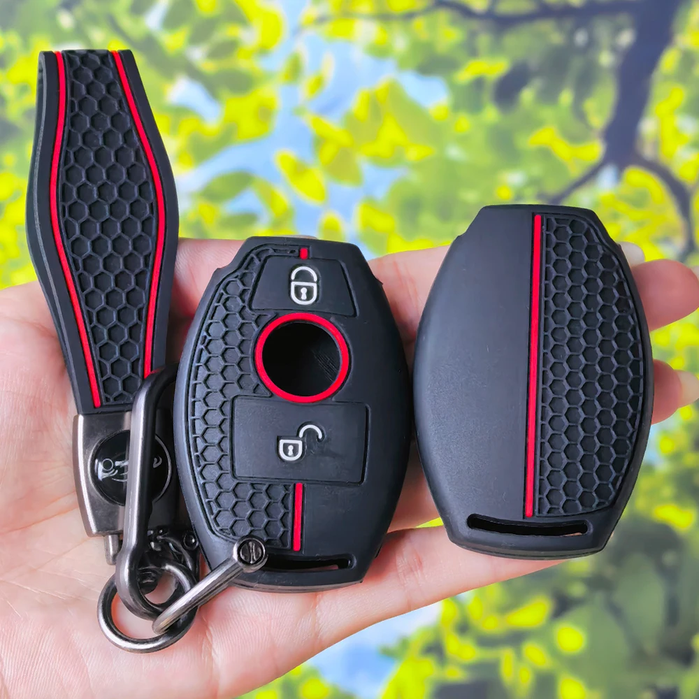 Tough 2‑Buttons Silicone With Keychain For Mercedes Benz W251 W463 W205 W176 W213 W204 W212 W177 GLK GLC CLA AMG A B R C E S G