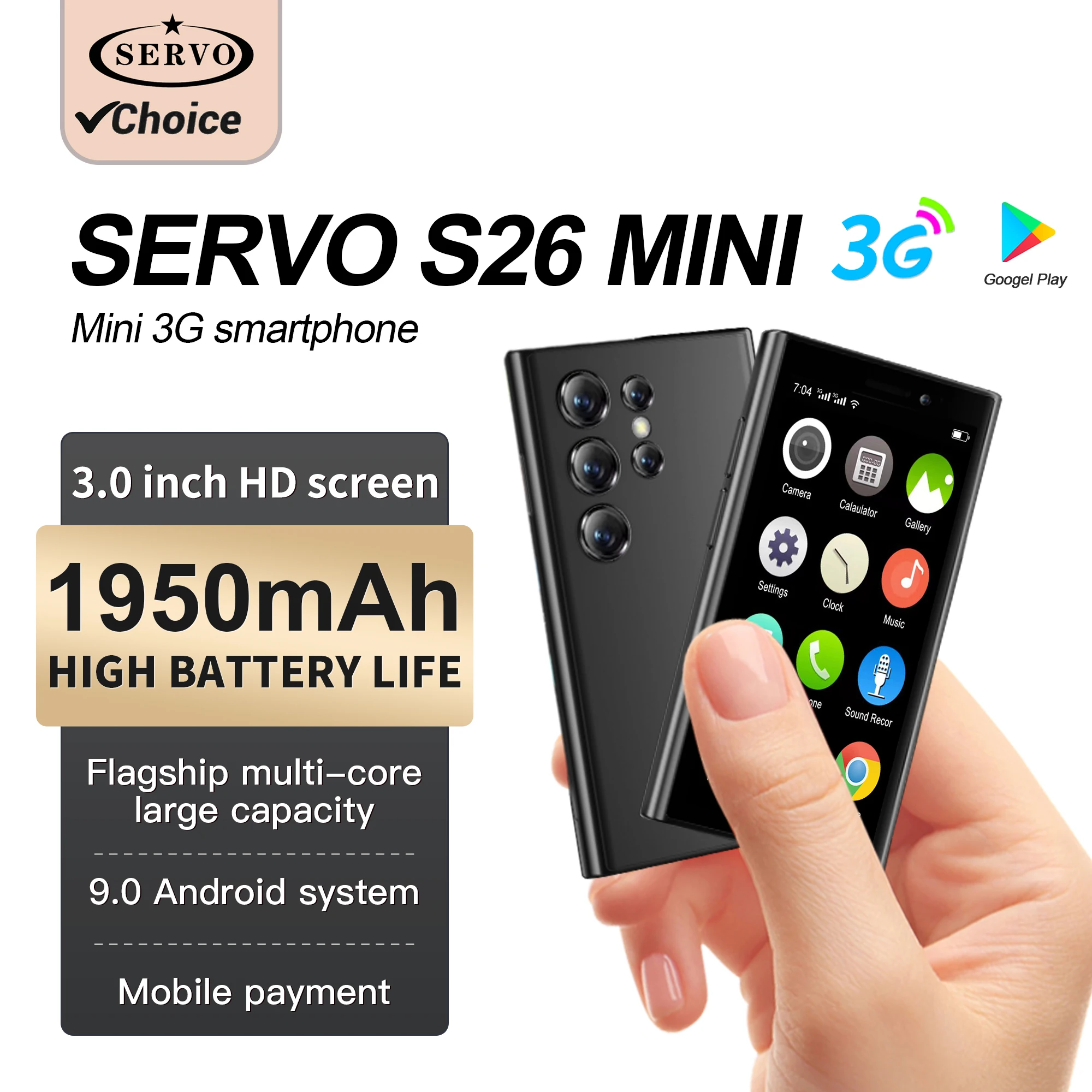 SERVO S26 Mini Smartphones Android 9.0 Dual SIM 3.0'' HD 900mAh WIFI Bluetooth 2GB+16GB Face Unlock 3G Small Mobile Phone Type-C