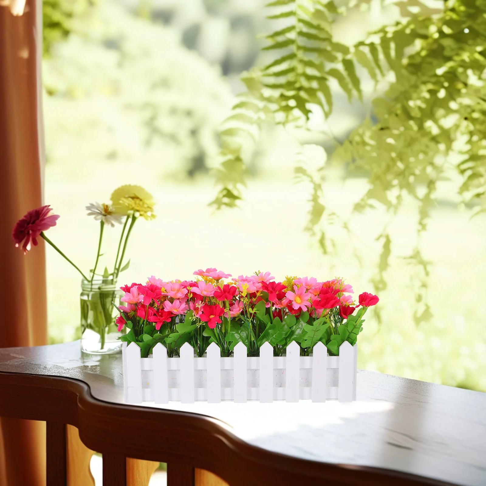 

Artificial Potted Plant Daisy Decorations Table Flowers Centerpieces Plastic Faux Use Wooden Fence