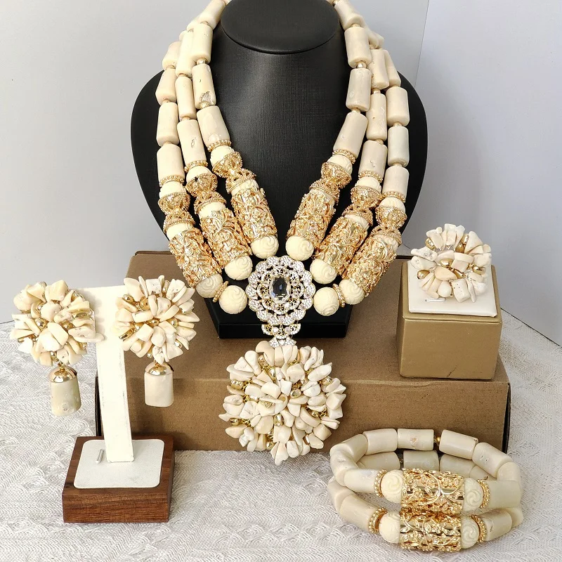 

real natural white coral beads nigerian wedding jewelry sets