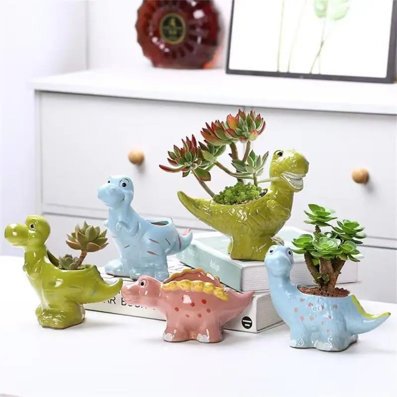 Succulent Planter Pot Mini Dinosaur Shaped Cartoon 15*6cm With Drain Holes Small Ornament Plant Pot Creative Bonsai Pots