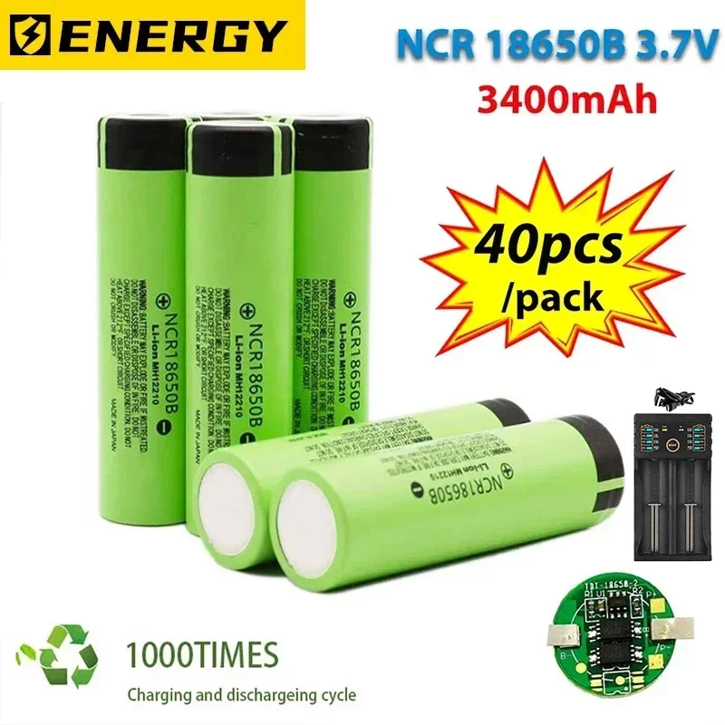 Batterie aste au lithium pour lampe de poche, batterie de charge d'origine, batterie pour jouet, voiture, appareil photo, NCR18650B, 3.7V, 3400mAh, 18650, nouveau, 2021