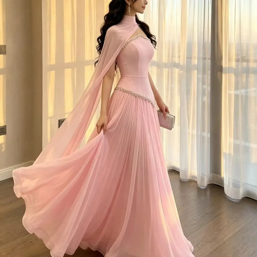 Eightale Arabische Abendkleider für Hochzeiten, Plissee, Chiffon, trägerlos, mit Perlen besetzt, muslimisches, maßgeschneidertes A-Linien-Abschlussballkleid