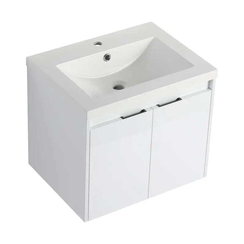 حوض استحمام مقاس 24 بوصة مع حوض من الراتنج، بابين مغلقين ناعمًا، تصميم عائم، لمسة نهائية بيضاء لامعة، تعبئة KD #6