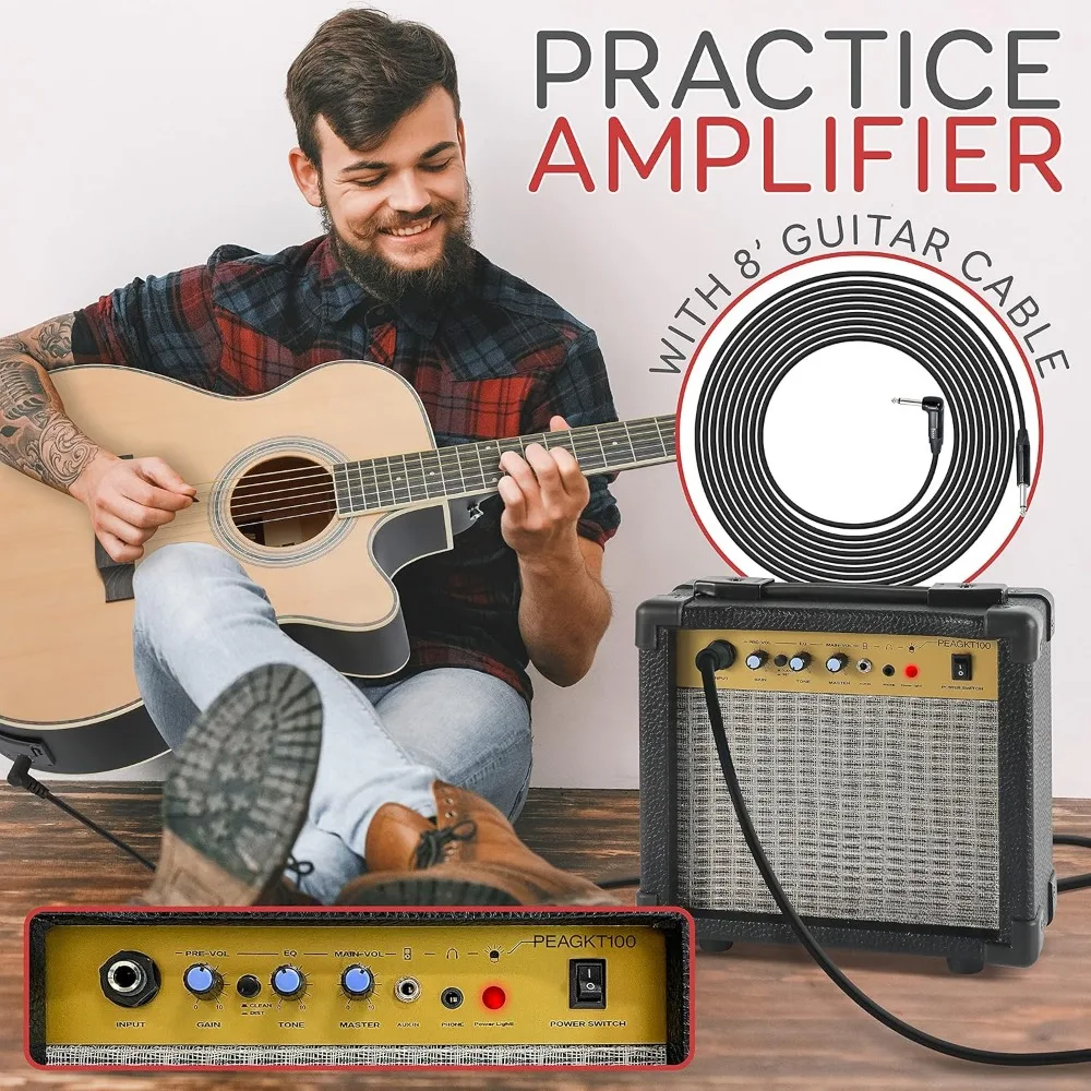 Original Acoustic Electric Guitar, Amplifier Kit,4/4 Ratio Spruce Wood Steel String Instrument,with Practice Amplifier,41 Inches