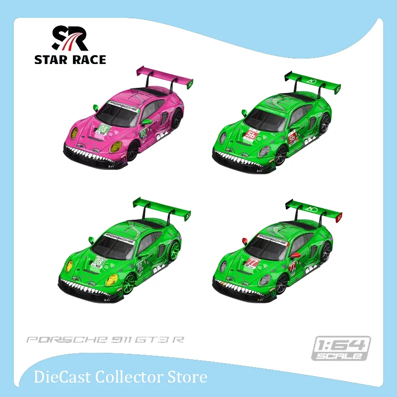 

STAR RACE SR 1:64 Porsche 911 GT3 56 77 80 Green Dinosaur Pink Dinosaur Alloy Car Model Gift